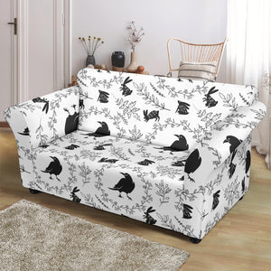 Crows Floral Wreath Rabbit Pattern Loveseat Couch Slipcover