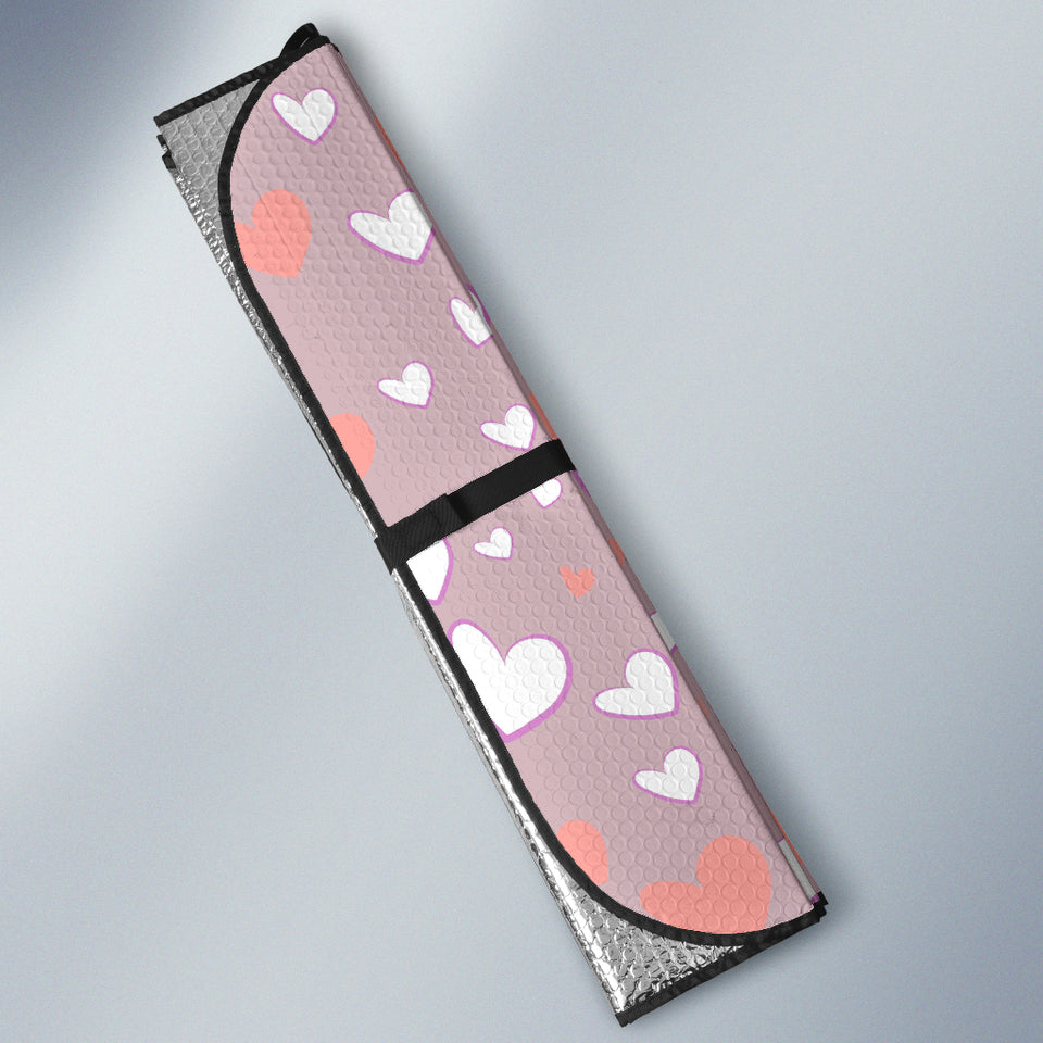 Coral White Heart Pattern Car Sun Shade