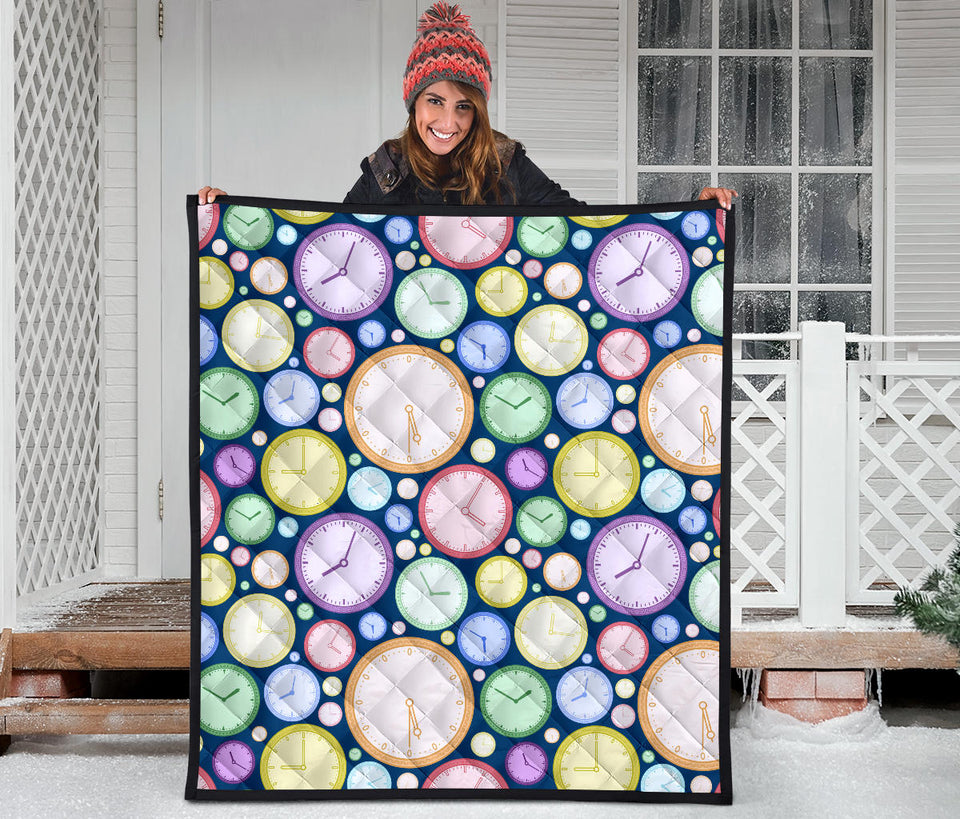 Colorful Clock Background Premium Quilt