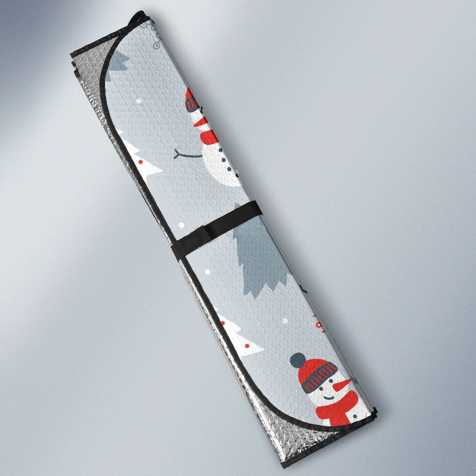 Snowman Christmas  Tree Snow Gray Background Car Sun Shade