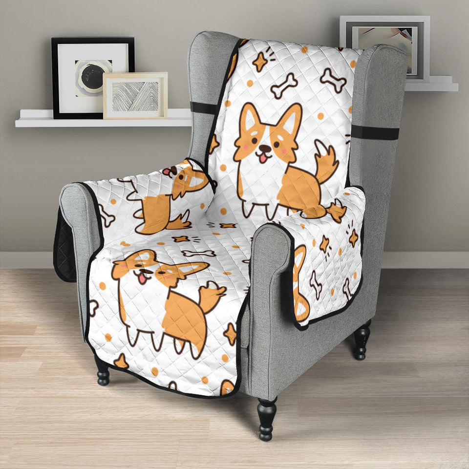 Cute corgi heart star bone pattern Chair Cover Protector