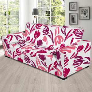 Pink Sketch Tulip Pattern Sofa Slipcover