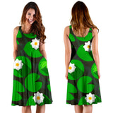 Frog Waterlily Pattern Sleeveless Midi Dress