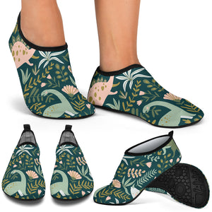 Dinosaurs Tropical Leaves Flower Pattern Aqua Shoes