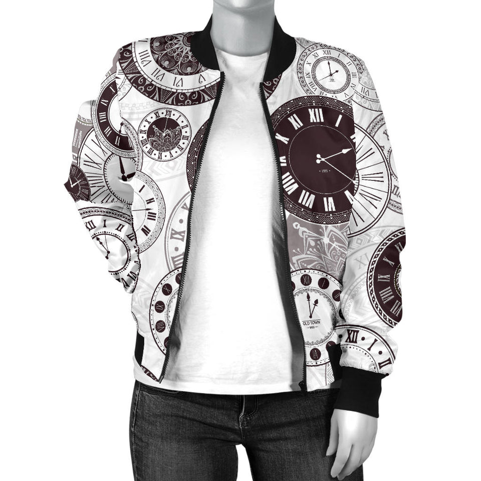 Classic Vintage Clock Pattern Women'S Bomber Jacket