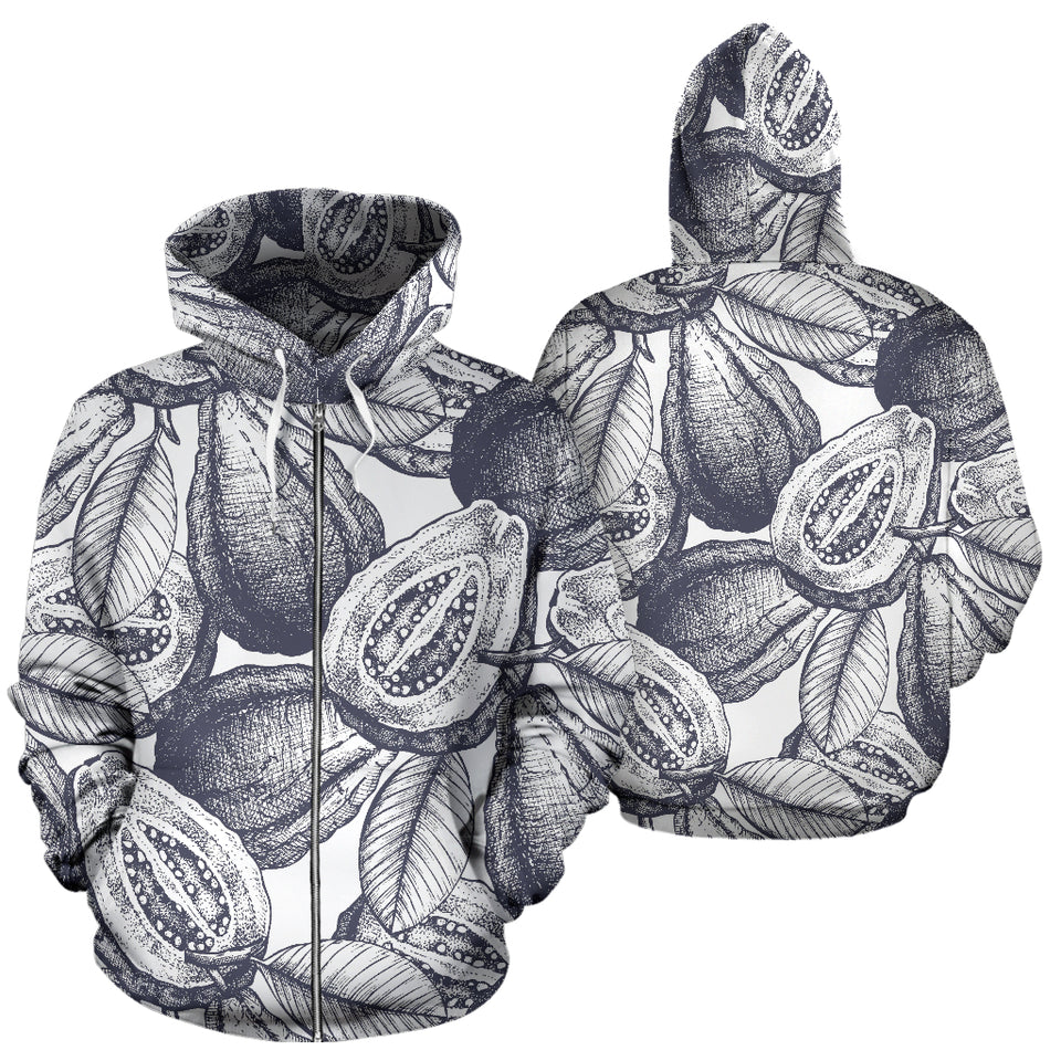Guava Tropical Hand Drawn Pattern Zip Up Hoodie