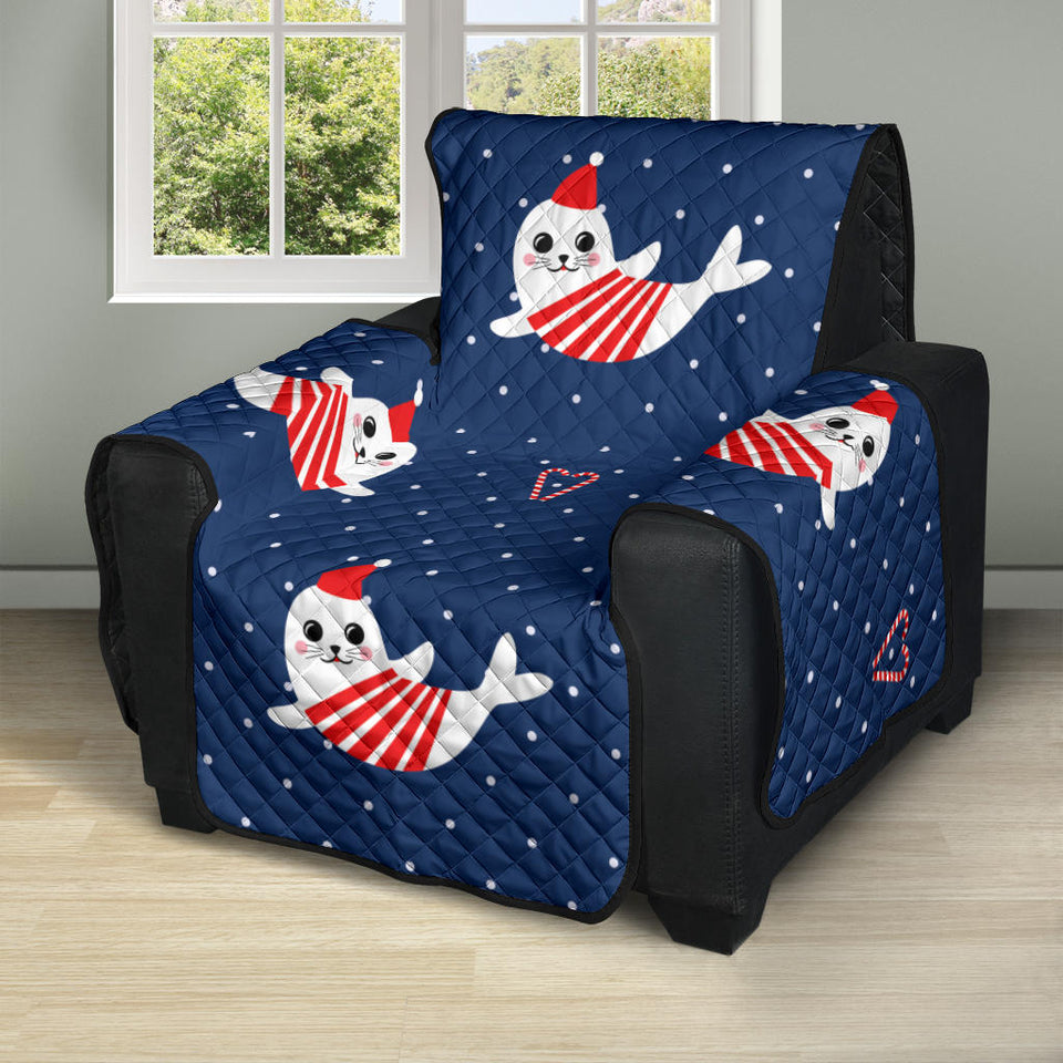 Cute sea lion seal christmas hat candy cane heart pattern Recliner Cover Protector