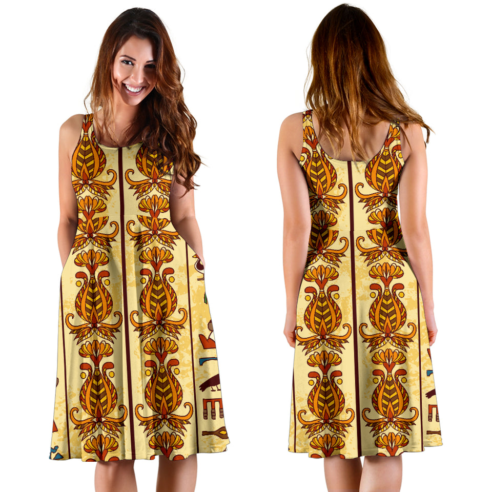 Egypt Hieroglyphics Pattern Print Design 04 Sleeveless Midi Dress