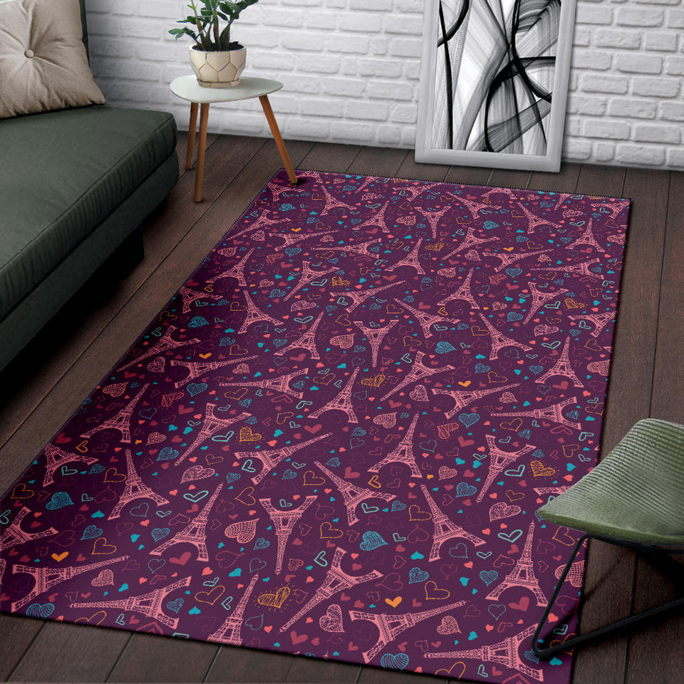 Eiffel Tower Heart Pattern Print Design 04 Area Rug