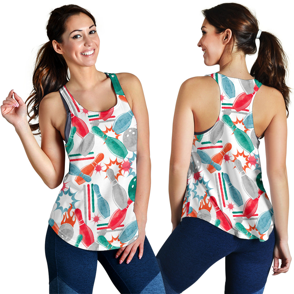 Watercolor bowling pattern Women Racerback Tank Top