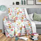 Maneki Neko Lucky Cat Fan Sakura Premium Blanket
