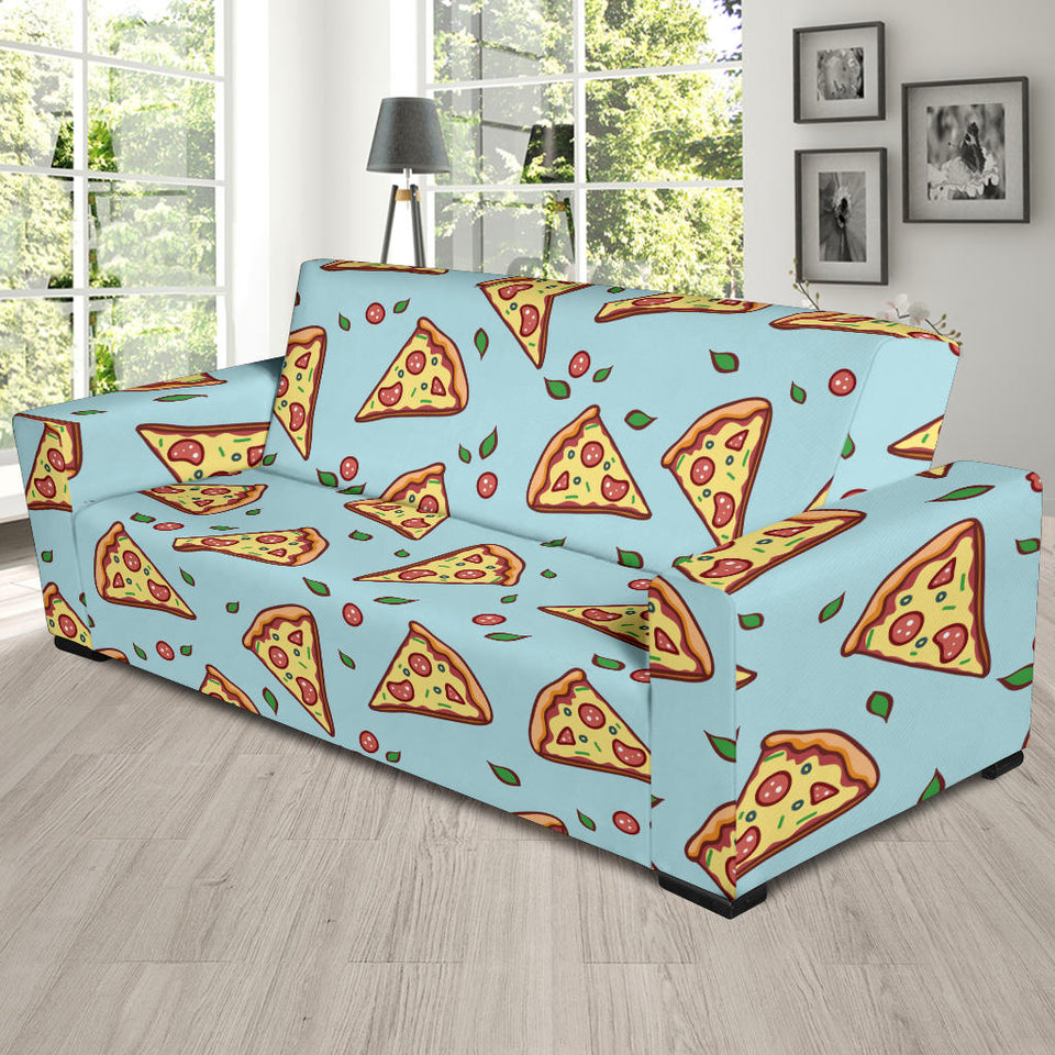 Hand Drawn Pizza Blue Background Sofa Slipcover