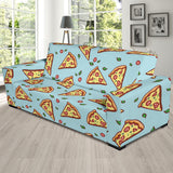 Hand Drawn Pizza Blue Background Sofa Slipcover