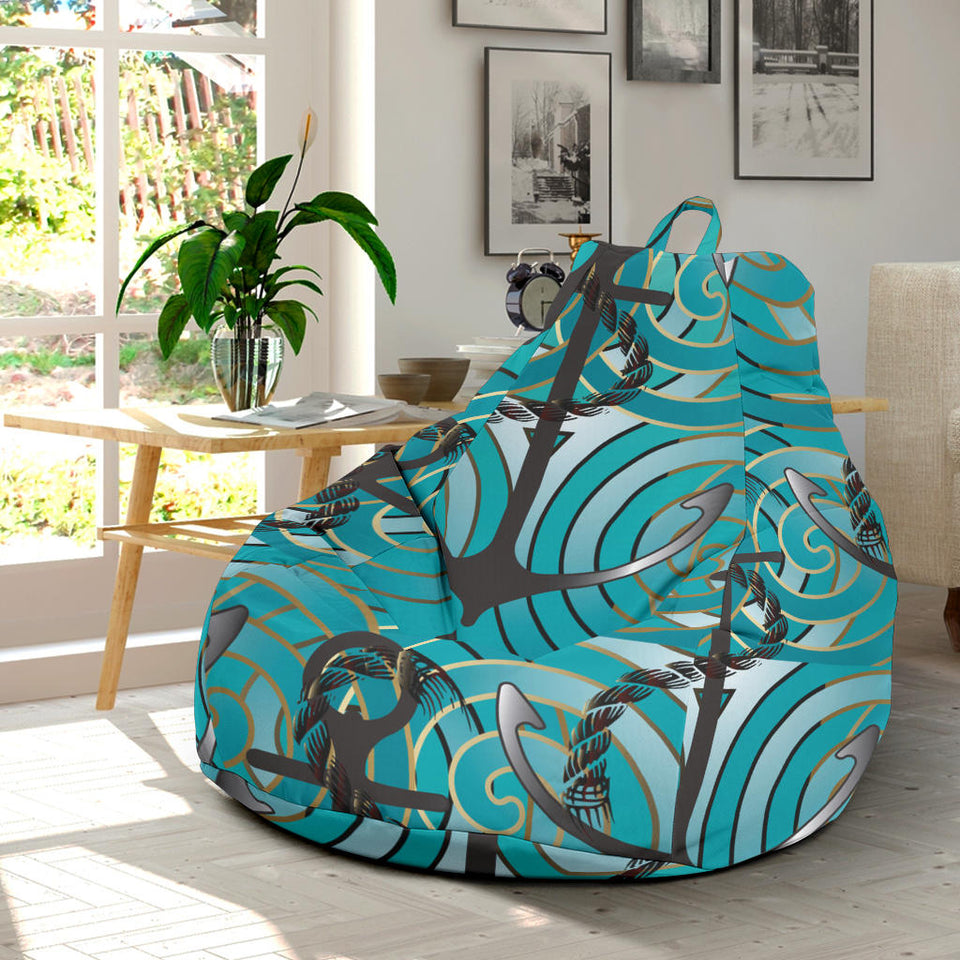 Anchor Nautical Green Background Bean Bag Cover