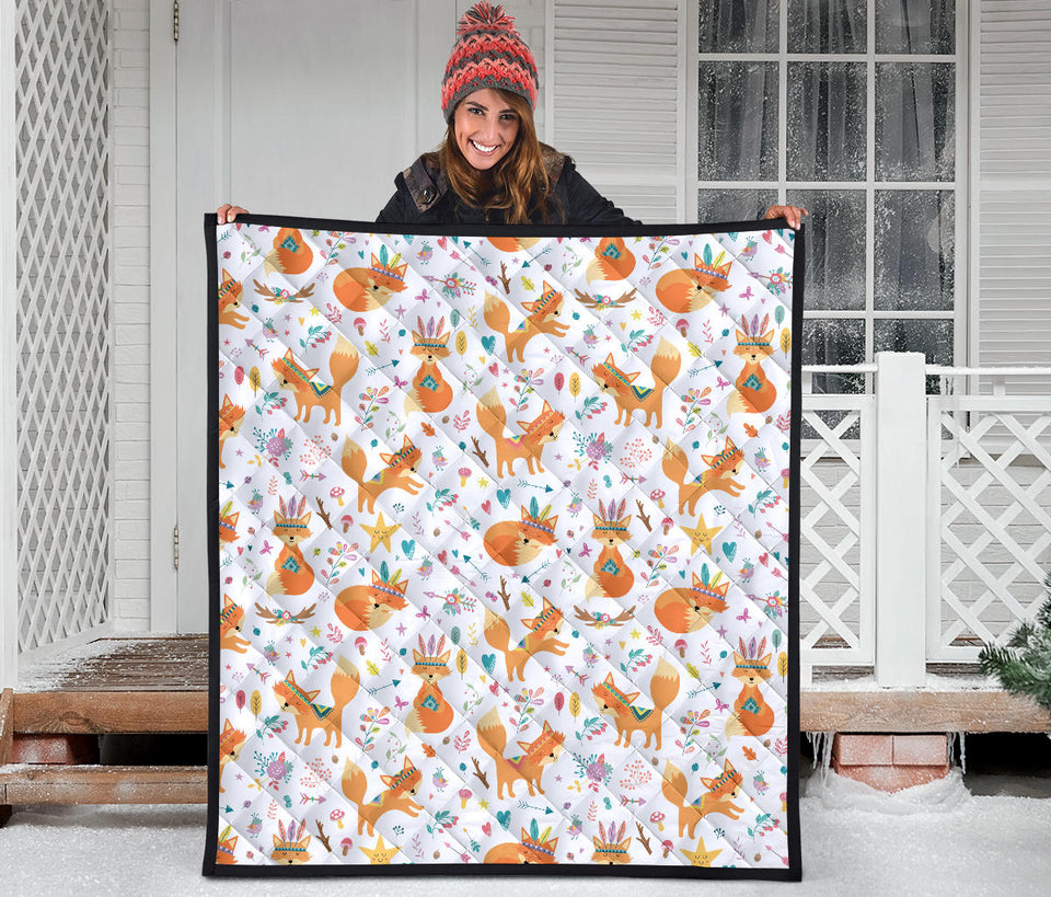 Cute Tribal Fox Pattern Premium Quilt