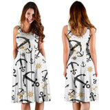 Anchors Rudders Pattern Sleeveless Midi Dress