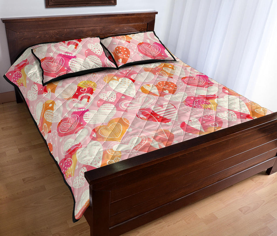 Hand drawn heart design pattern Quilt Bed Set