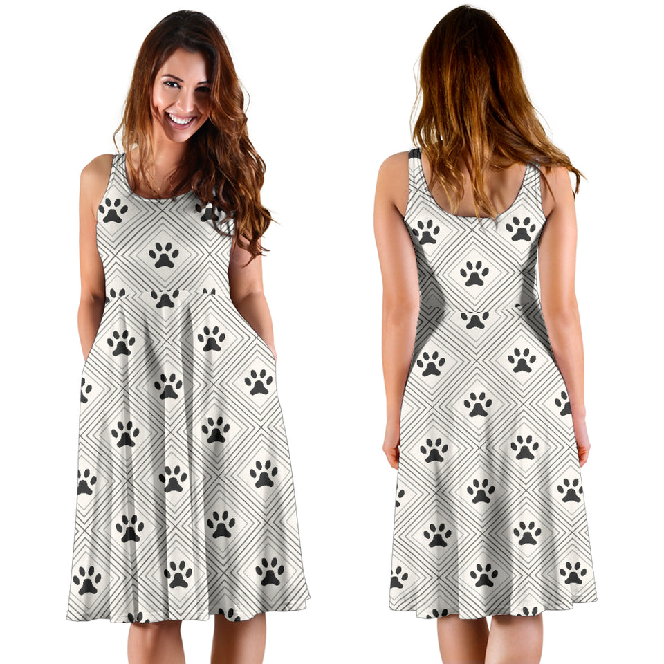 Dog Paws Pattern Print Design 03 Sleeveless Midi Dress