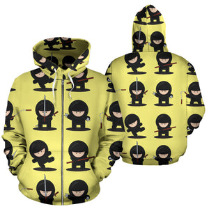 Cute Ninja Yellow Background Zip Up Hoodie