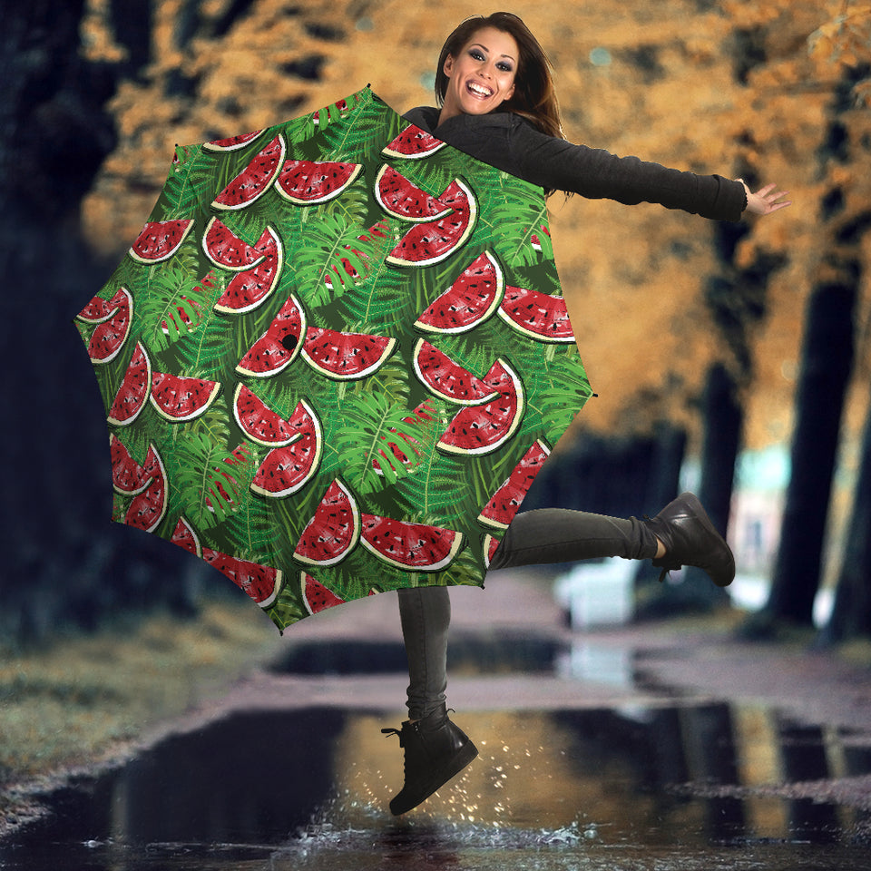 Watermelons Tropical Palm Leaves Pattern Background Umbrella