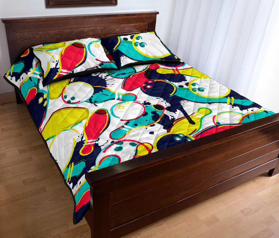 watercolor bowling ball pins Quilt Bed Set