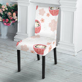Daruma Japanese Wooden Doll Cherry Blossom Flower Pattern Dining Chair Slipcover
