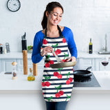 Hand Drawn Cherry Pattern Striped Background Adjustable Apron