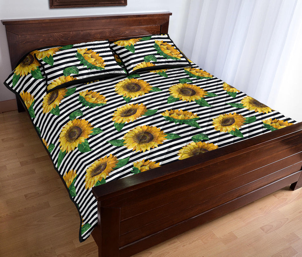 sunflowers ribbon background Quilt Bed Set