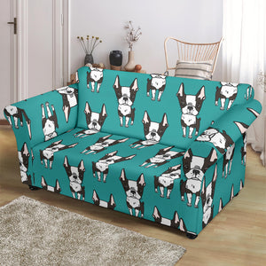 Hand Drawn Boston Terrier Dog Pattern Loveseat Couch Slipcover