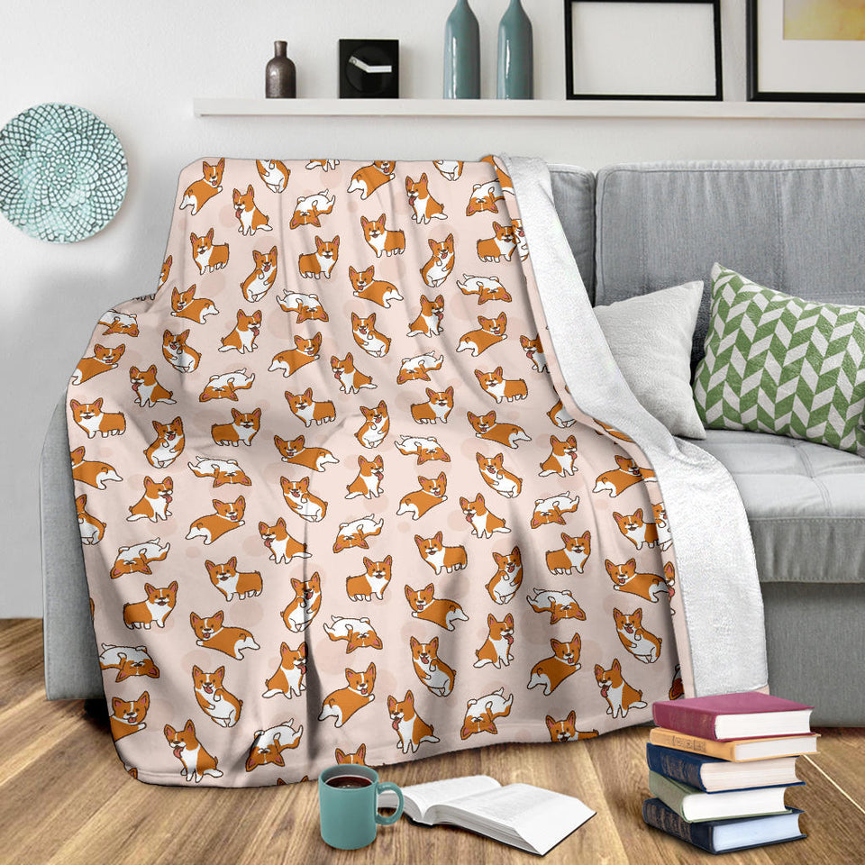 Cute Corgis Pattern Pink Background Premium Blanket