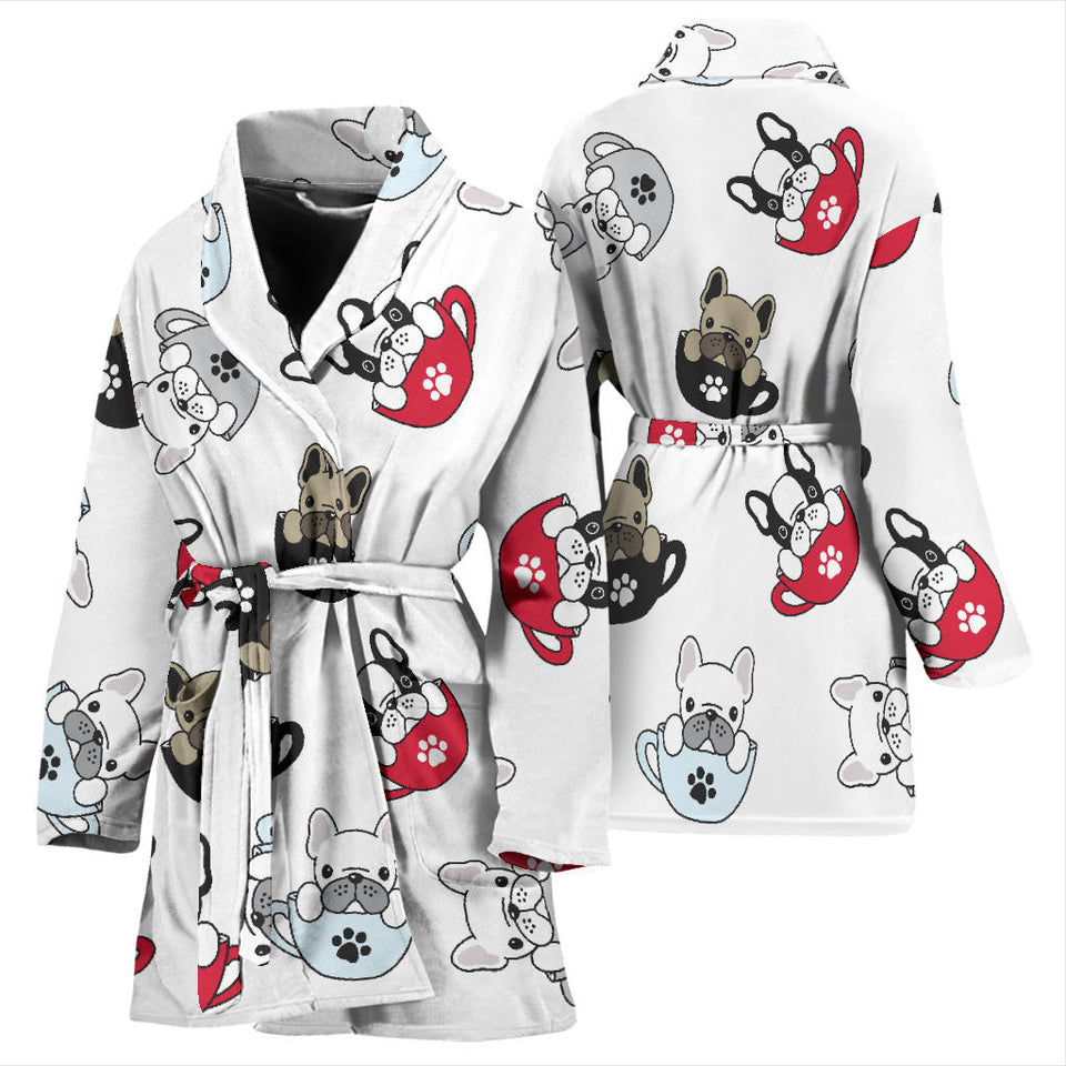 French Bulldog Cup Paw Pattern Women'S Bathrobe