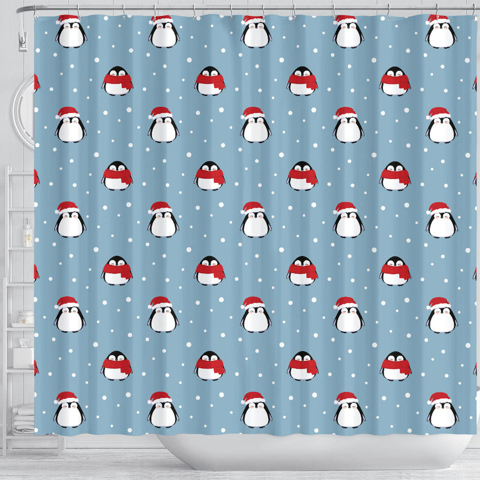 Cute Penguin Christmas Snow Pattern Shower Curtain Fulfilled In US