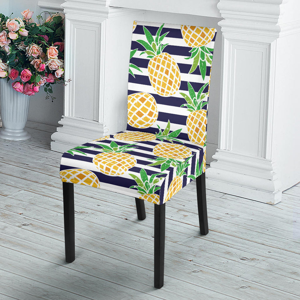 Pineapples Pattern Striped Background Dining Chair Slipcover