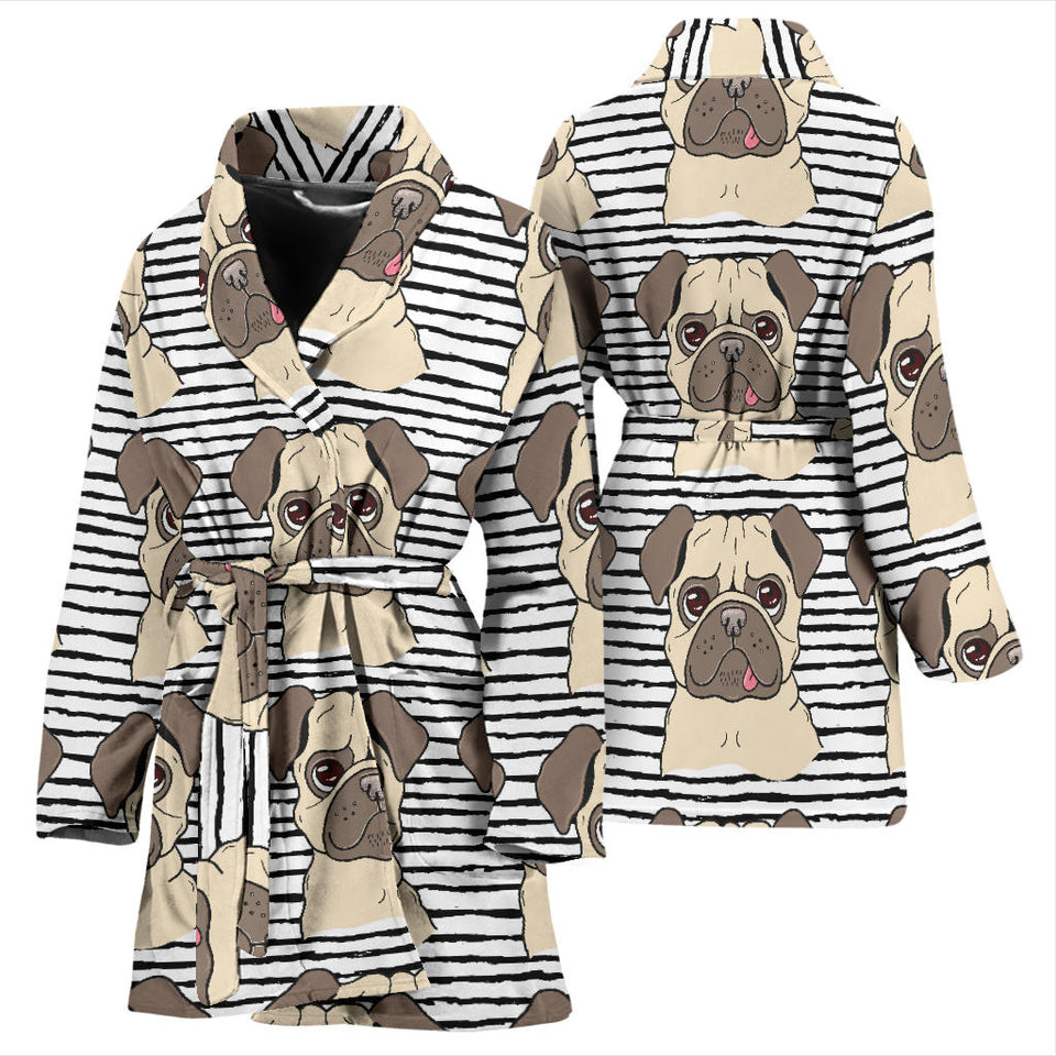 Happy Pug Pattern Women'S Bathrobe