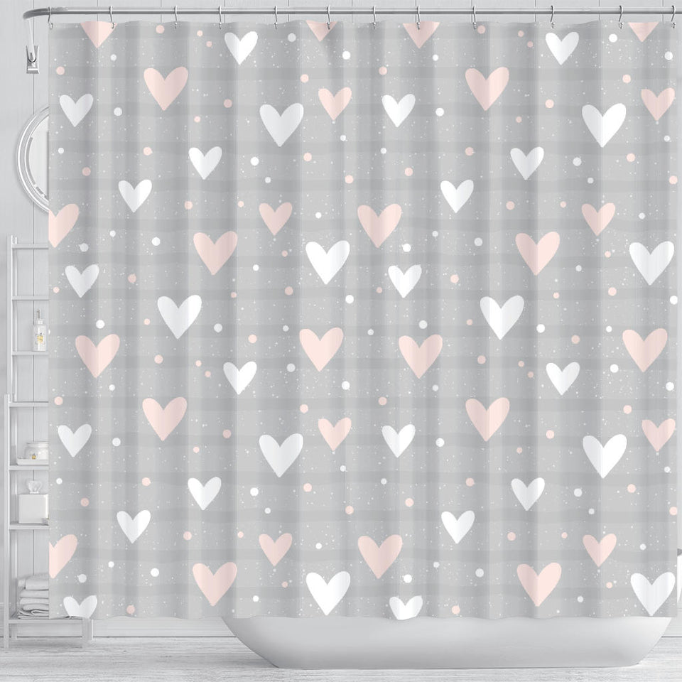 Heart Pattern Gray Background Shower Curtain Fulfilled In US