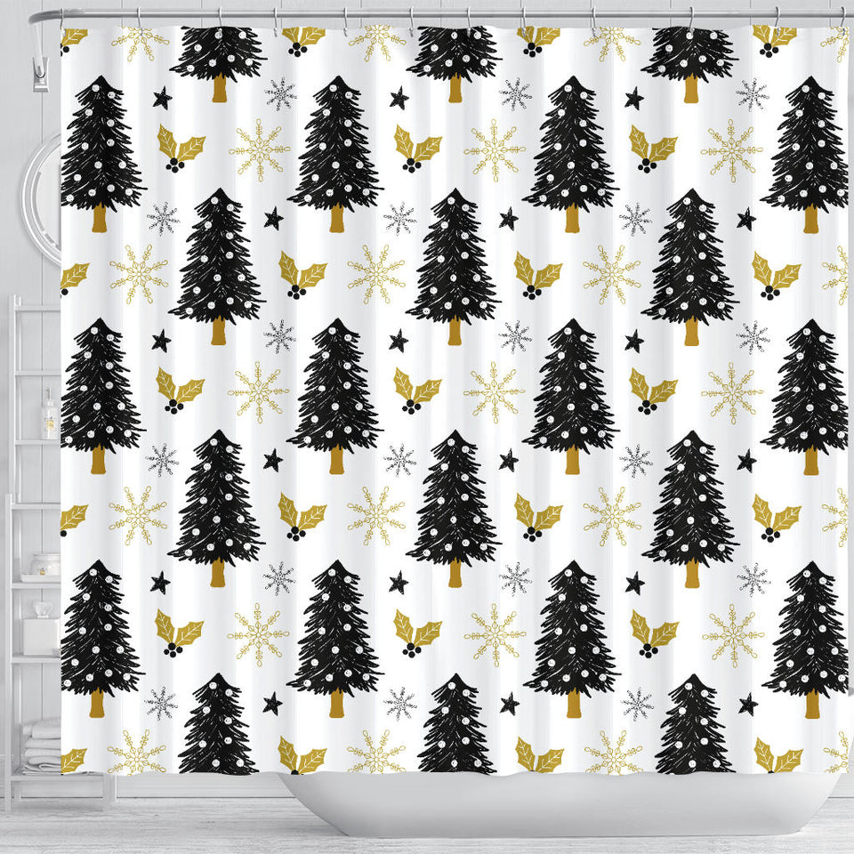 Christmas Tree Holly Snow Star Pattern Shower Curtain Fulfilled In US