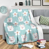 Maneki Neko Lucky Cat Sakura Premium Blanket