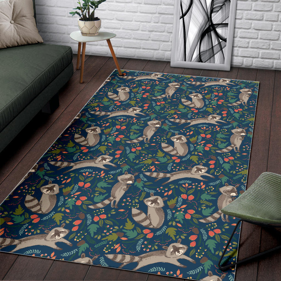 Raccoon Tropical Leaves Pattern Area Rug