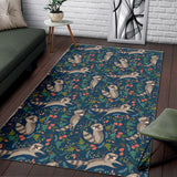 Raccoon Tropical Leaves Pattern Area Rug