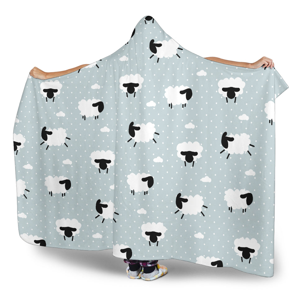 Sheep Polka Dot Cloud Pattern Hooded Blanket