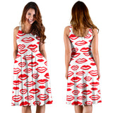 Lips Pattern Print Design 05 Sleeveless Midi Dress