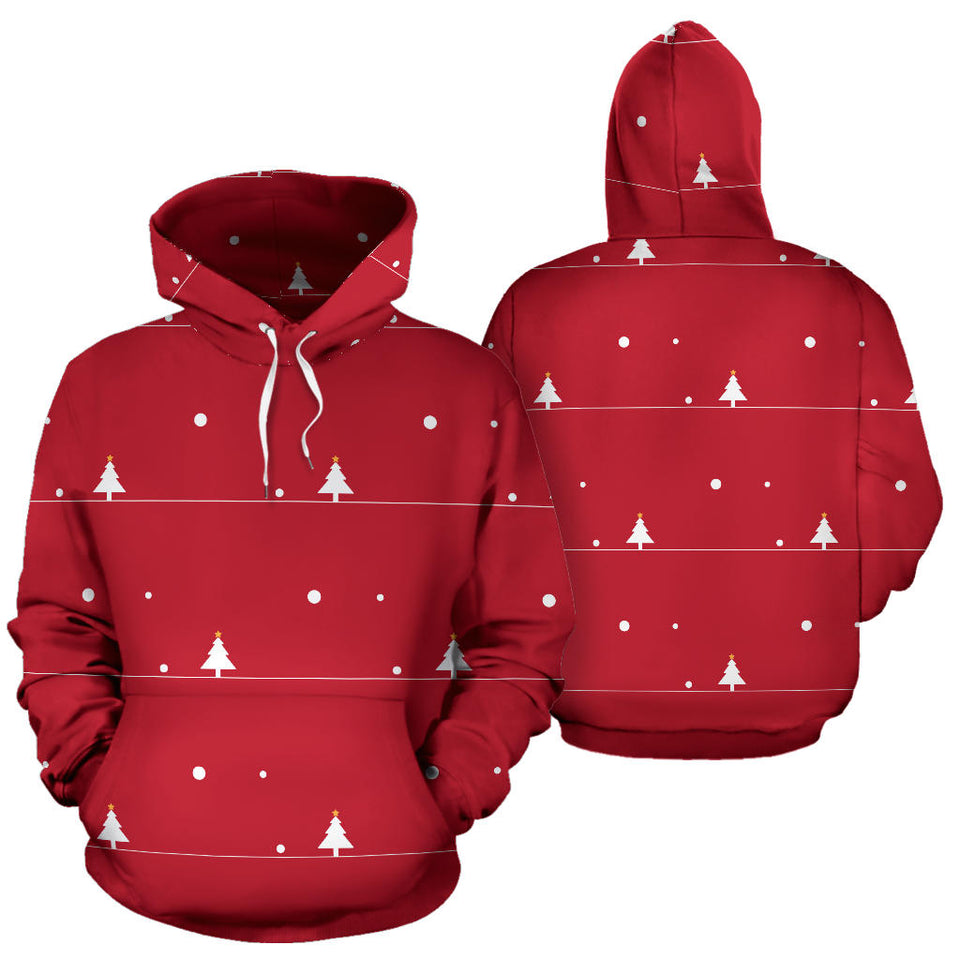Christmas Tree Star Snow Red Background Men Women Pullover Hoodie