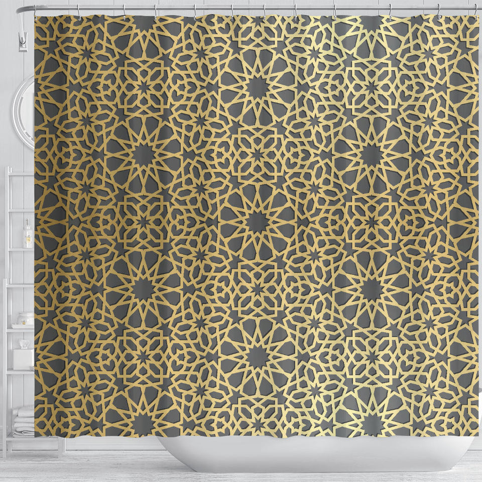 Arabic Star Gold Pattern Shower Curtain Fulfilled In US