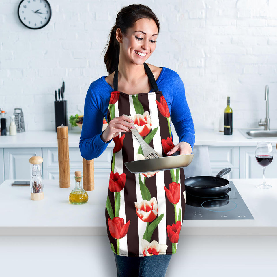 Red And White Tulips Pattern Adjustable Apron