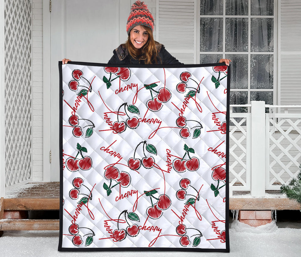 Hand Drawn Cherry Pattern Premium Quilt