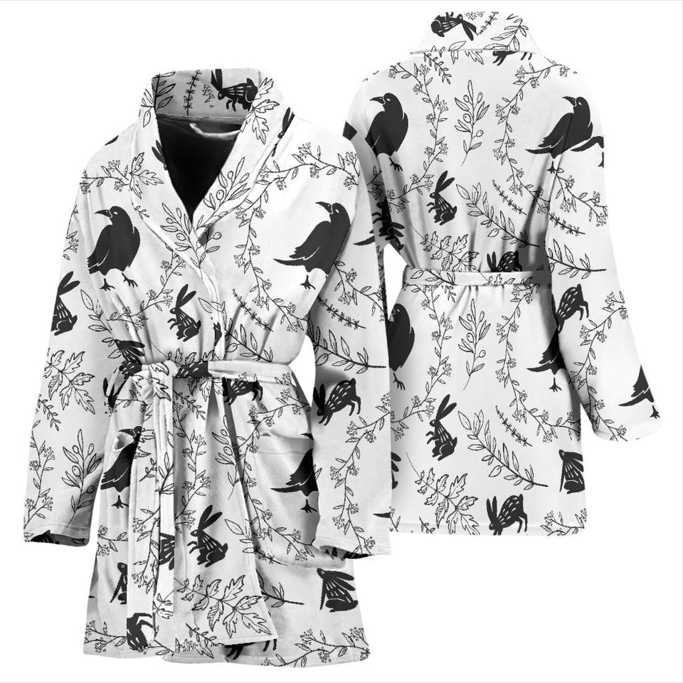 Crows Floral Wreath Rabbit Pattern Women'S Bathrobe