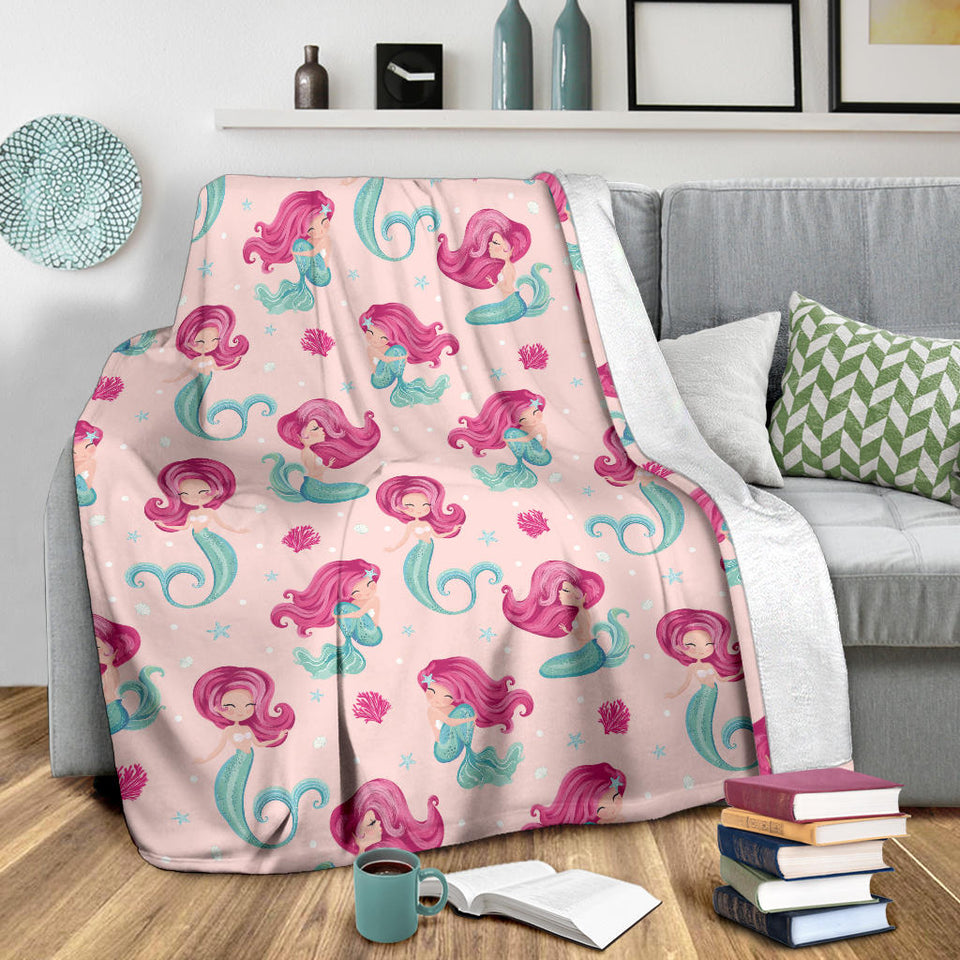 Cute Little Mermaid Pattern Premium Blanket