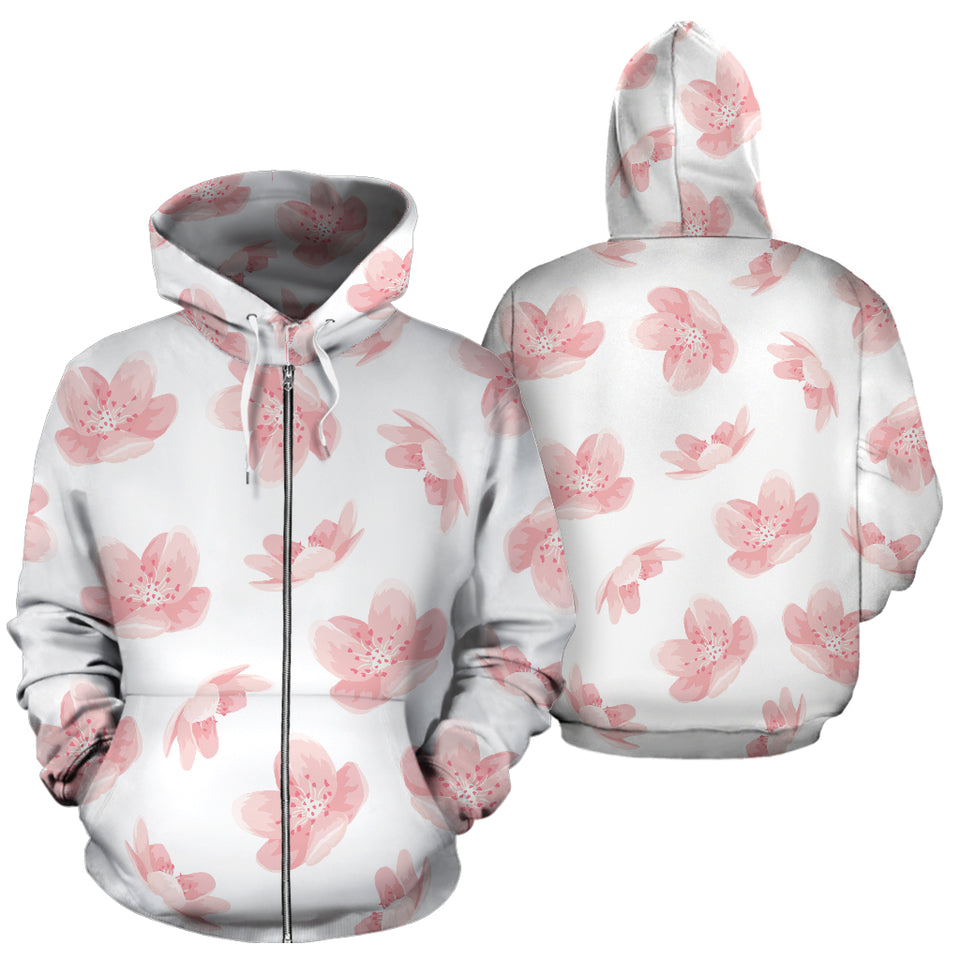 Pink Sakura Cherry Blossom Pattern Zip Up Hoodie