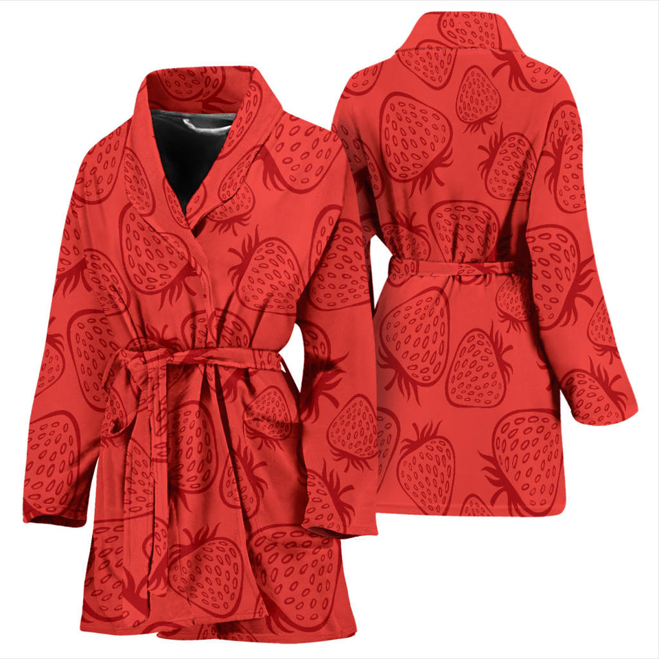 Strawberry Pattern Red Background Women'S Bathrobe