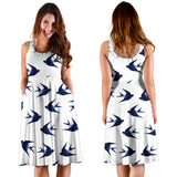 Swallow Pattern Print Design 03 Sleeveless Midi Dress